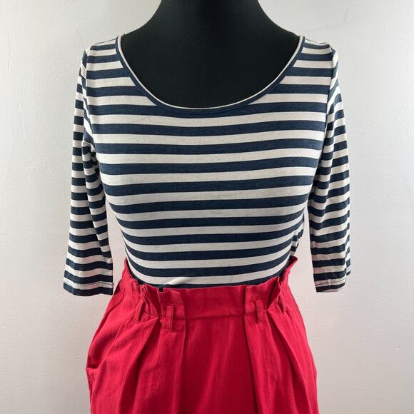 ZARA Basics Color Block Blue White Pink Red Stripe Skirt Dress Size S Small - Picture 2 of 7